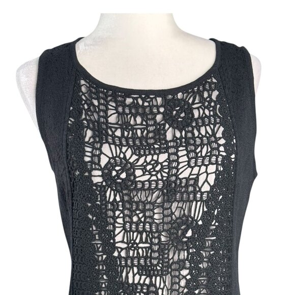 NIC + ZOE Black Crochet Knit Sheath Dress Sleeveless Lined Boho Elegant Womens M - Picture 4 of 8